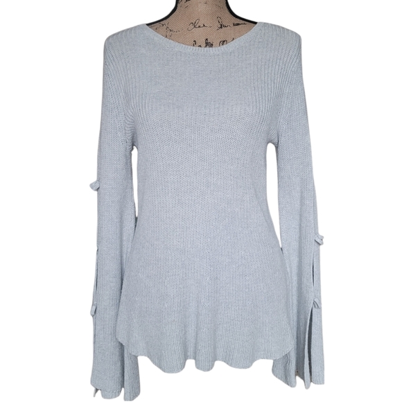 LC Lauren Conrad Swing Sweater Split Bell Sleeves with Bows Soft Gray Medium - Picture 2 of 7